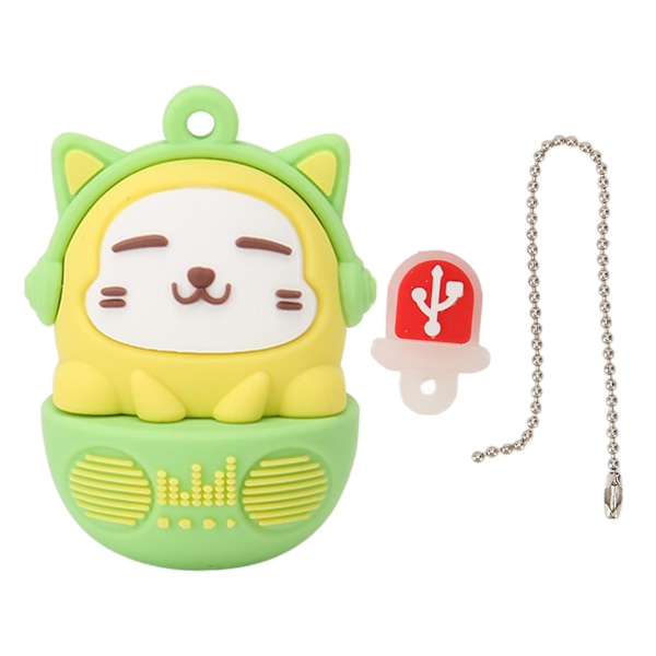 Sarjakuva USB-muistitikku PVC USB2.0 Kissa-kuvio Plug and Play Iskunkestävä U-levy Puhelimelle Kannettavalle Tietokoneelle Keltainen Vihreä 16g