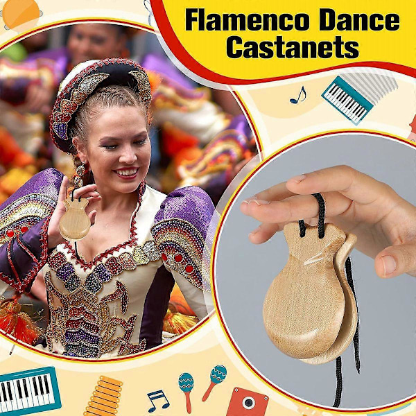 4 STK Spanske Kastagnetter Traditionelle Flamenco Kastagnetter Håndperkussions Kastagnetter Musikinstrument til Begyndere-A