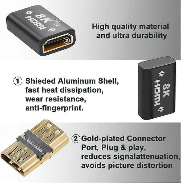 HDMI-koppling 8K HDMI-förlängare, hona till hona HDMI-kontakt, stöder Ethernet, HDMI-adapter, höghastighetskontakt