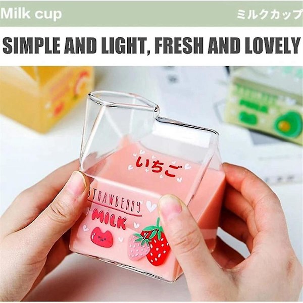 350ML Kawaii Firkantet Melkekartong Glasskopp Varmebestandig Søt Jordbær Fersken Frokostkopp Puddingkopp Melkeflasker, C
