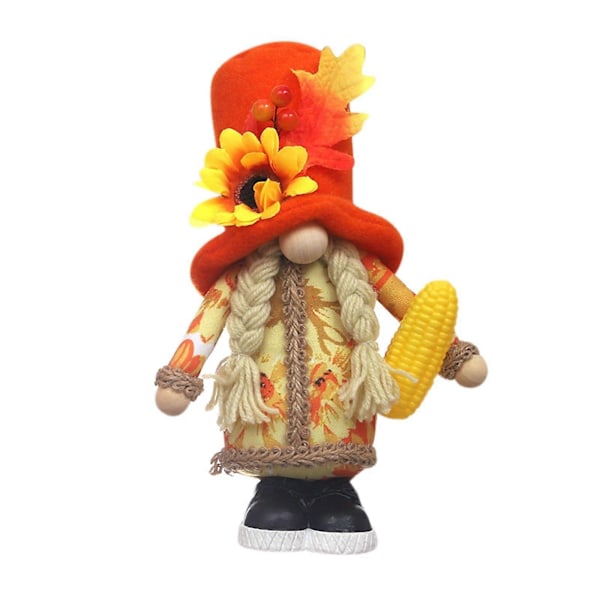 Ny Høstsæson Ahornblad Dukke Ornament Thanksgiving Skovmand Holder Græskar Dukker