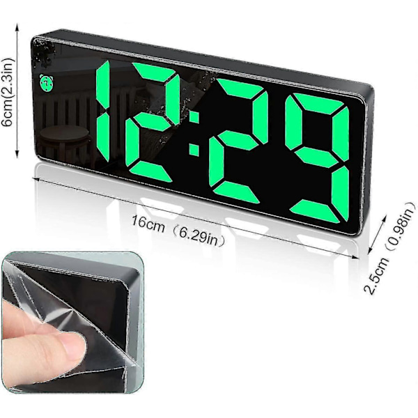 Stor LED-display Digital Väckarklocka med Snooze-funktion - Spegelyta - USB-laddningsanslutning