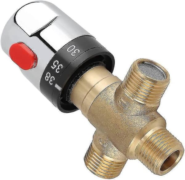 Termostatisk Blandingsventil, 3-vejs Solid Messing Termostatisk Blandingsventil, Brusesystem, Temperaturreguleringsventil til Husholdningsvarmeapparater, Type 3