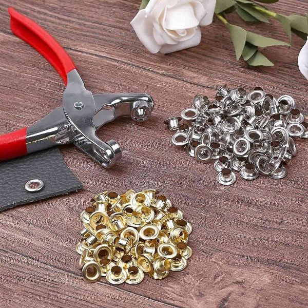 401 osan 1/4 tuuman 6 mm:n silmukkalevytyökalujen sarja, silmukkalevytyökalujen sarja 400 metallisella silmukkalevyllä kultaisena ja hopeisena