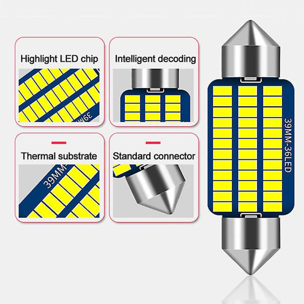 10 kpl C5w Led Canbus Festoon 31mm 36mm 39mm 41mm Canbus Sisävalaistus Lukulamppu Rekisterikilven Valo Valkoinen