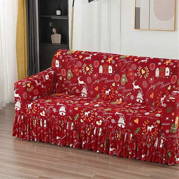 Rød Julesofa Trekk med Elastisk Bunn Julehjort Trykt Møbel Sofa Trekk