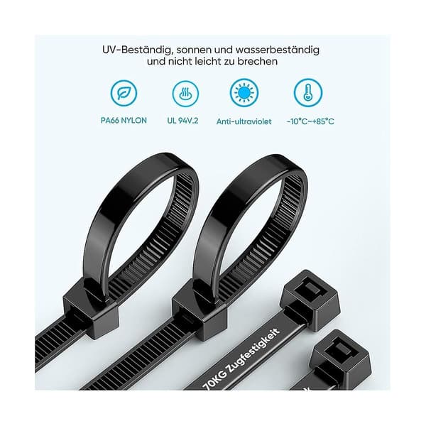 100-pack Kabelbindare, Tunga 30 cm, 7,6 mm Stark Plasttrådbindare med 70 kg Draghållfasthet