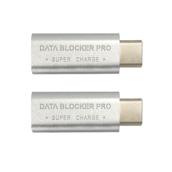 2 stk Usb Type-c Data Usb-c Adapter Support Hurtig opladning (50v/5a) Stop datatyveri (sølv)