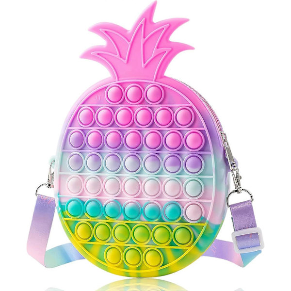 Pop Ananas Väska Fidget Leksaker för Flickor, Stor Regnbåge Pop Fidget Väska, Färgglada Tryck Bubbla Stress Relief Sensoriska Leksaker, Handväska Bästa Födelsedagspresent