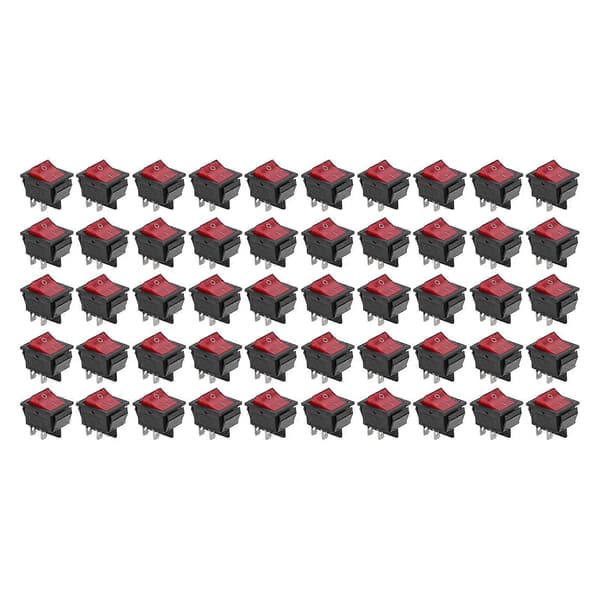 50 stk. Snap Strømbryter Messing 4 Pin 2 Posisjon Mini Båt Vippebrytere Høy Strøm 125/250VRød
