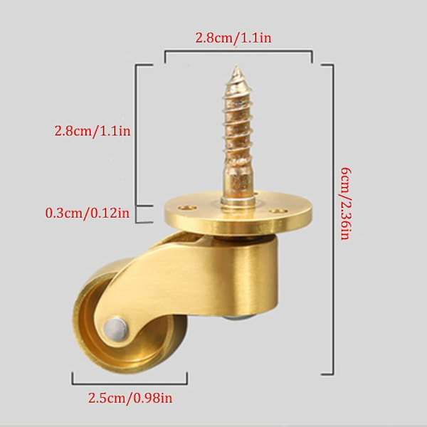 4 kappaleen sarja messinkivalettuja yleiskäyttöisiä pyöriä 360 asteen kääntyvät huonekalupyörät 25*60mm (halkaisija * korkeus)
