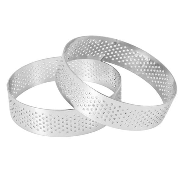 10-pack 8 cm Tartringar i rostfritt stål, cirkulära tartringar, perforerad kakring, mousseform, köksbakform