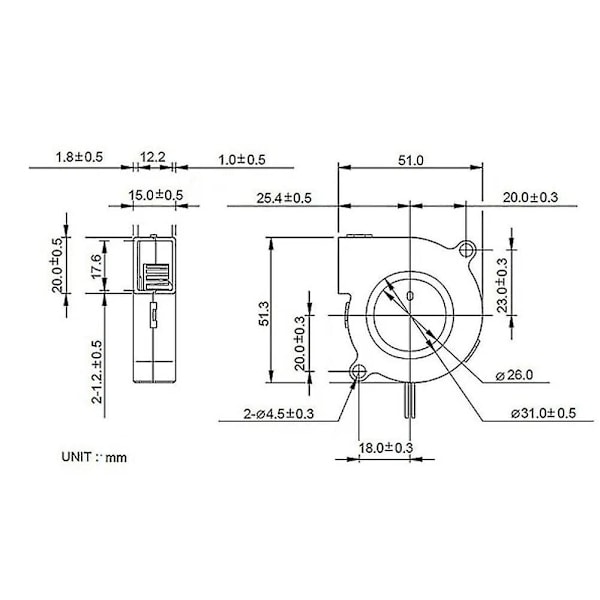 2 stk. Mini Kjølevifte 5015 DC 12V for 3D-printer
