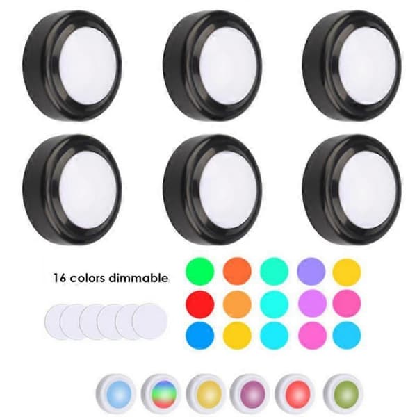 LED Puck Lampa Fjärrkontroll Dimbar Trådlös Touch Sensor Batteridriven 6pcs Black