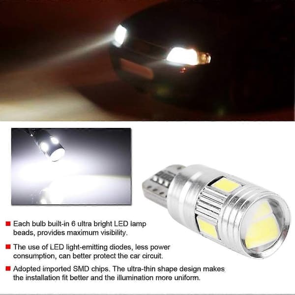 10 stk T10 5630 6SMD W5W Bil Dekoding LED Canbus Pære Feilfri Sidemarkør Nummerplate Lys