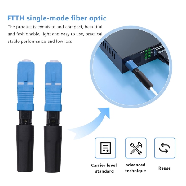 50 stk Innstøpte SC UPC Fiberoptiske Hurtigkoblinger FTTH Enkeltmodus Fiberoptiske SC Hurtigkoblinger S