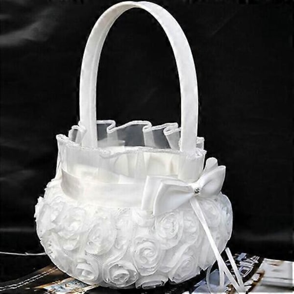 MengXi Bröllopsceremoni Festlig Kärlek Fall Satin Rosett Ros Blomma Flickebasket
