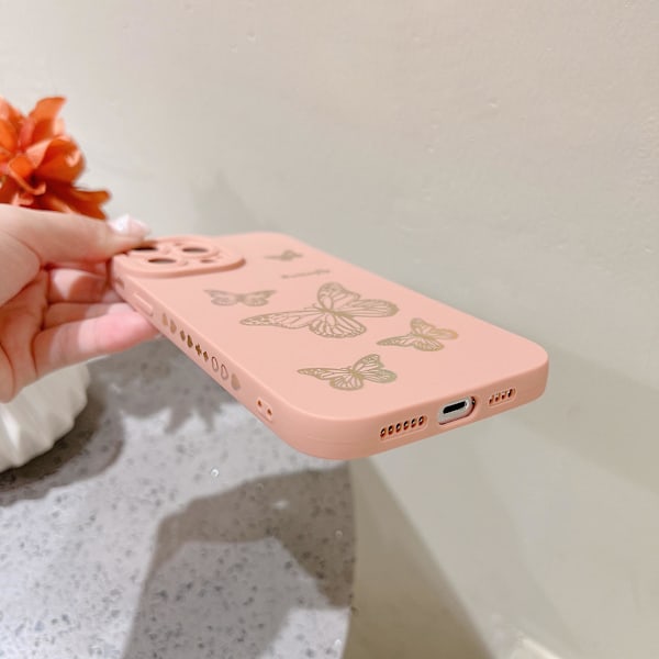 iPhone 12 Pro Max Skal - Söt Fjärilsmönster, Ultratunt Mjukt TPU-skal, Dam/Flickor, Rosa