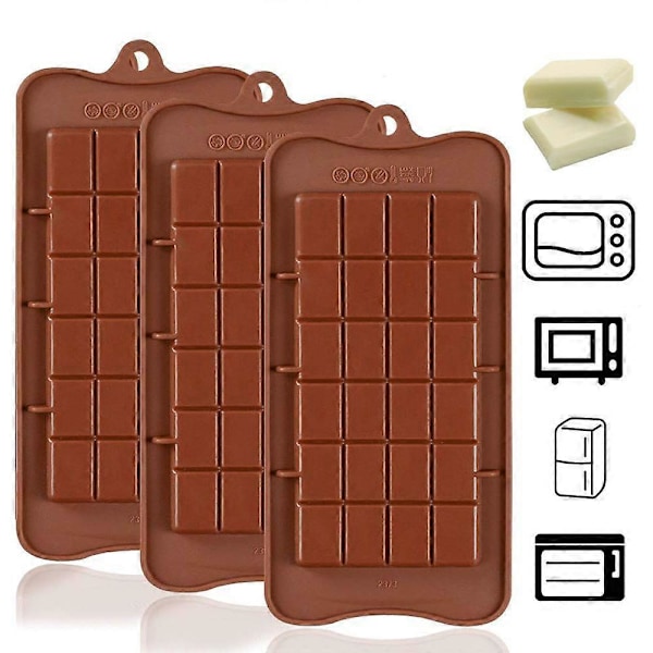 3 stk. Silikone Chokoladeform Slikforme Vaffel 24 rum BPA-fri, Genanvendelig Silikone & Opvaskemaskine Sikre Silikone Slikforme