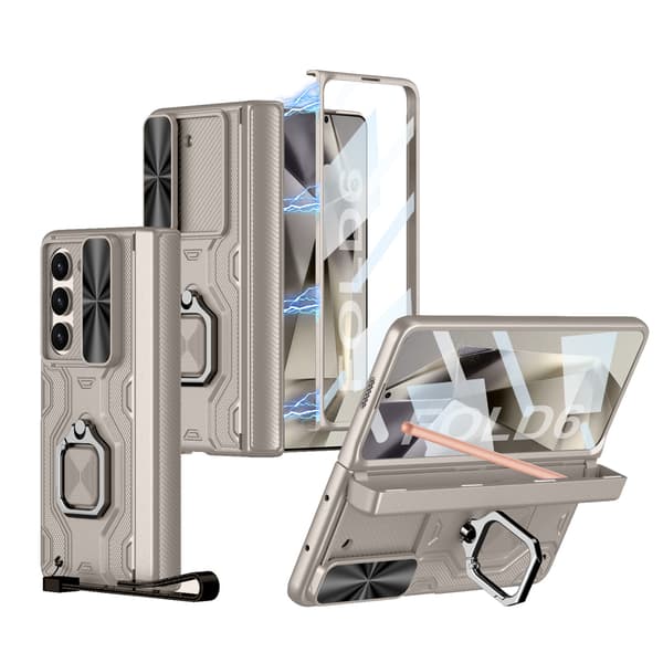 Passer til Samsung ZFold6 mobiltelefondeksel med skyvevindu linsering Titanium Gray