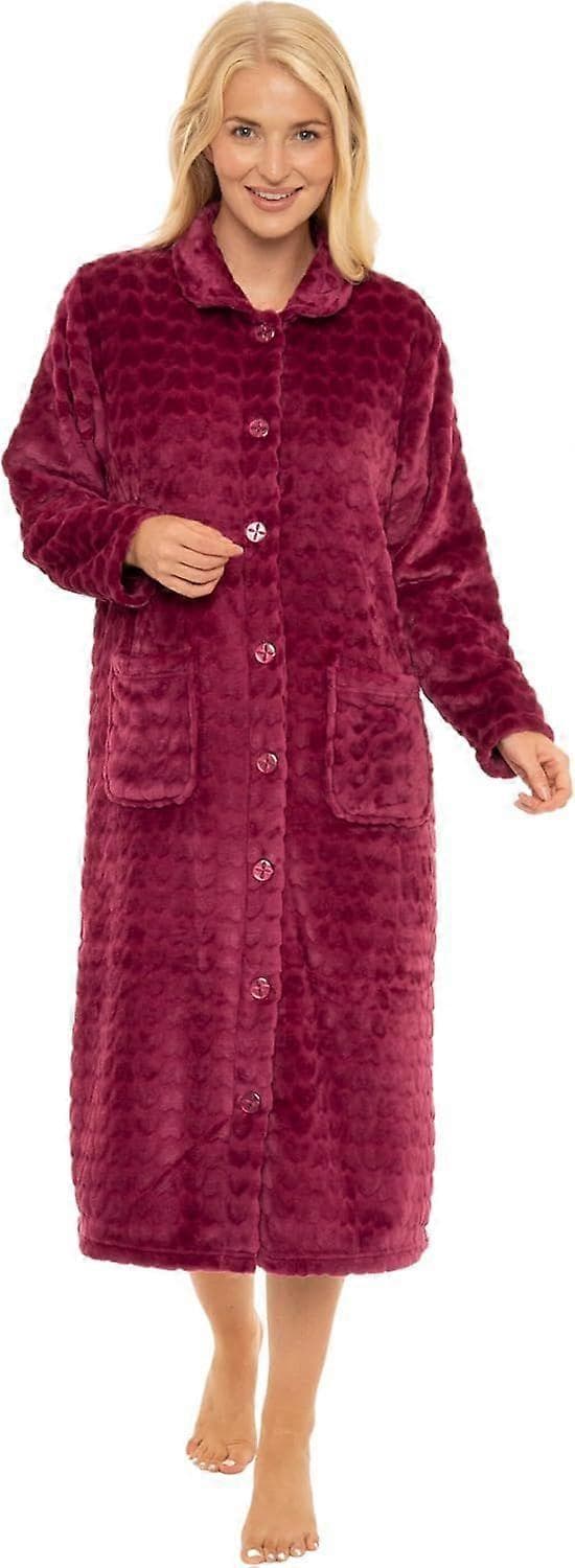 Dam Morgonrock med Knappar och Präglad Fleece