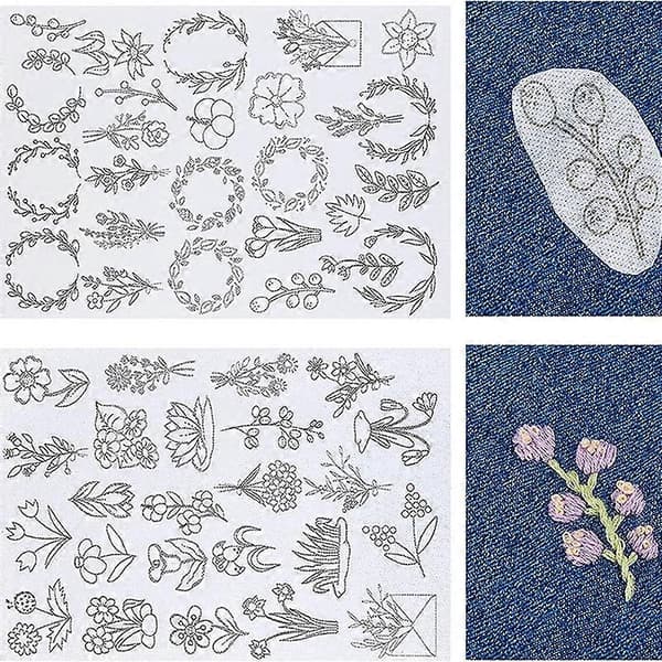Vattenlöslig Stabilisator för Broderi Stick and Stitch Broderipapper Rivbart Broderistabilisator med Blomstermönster