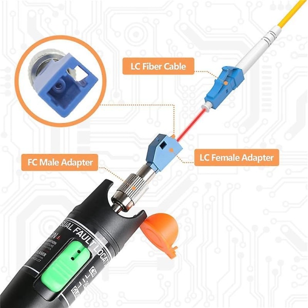 Visuell fellokaliserare, 30MW optisk fiberkabeltestare med FC hane till LC hona adapter, 30KM röd met