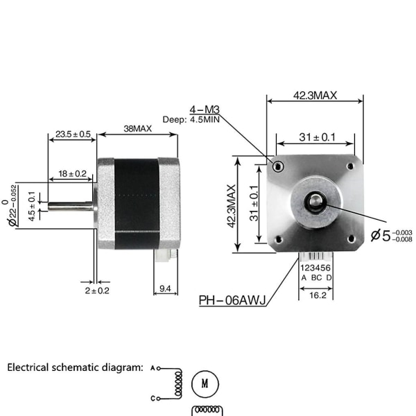 17hs4401 4-lednings Nema 17 42bygh 1.5a 40mm Trinmotor til 3D-printermaskine