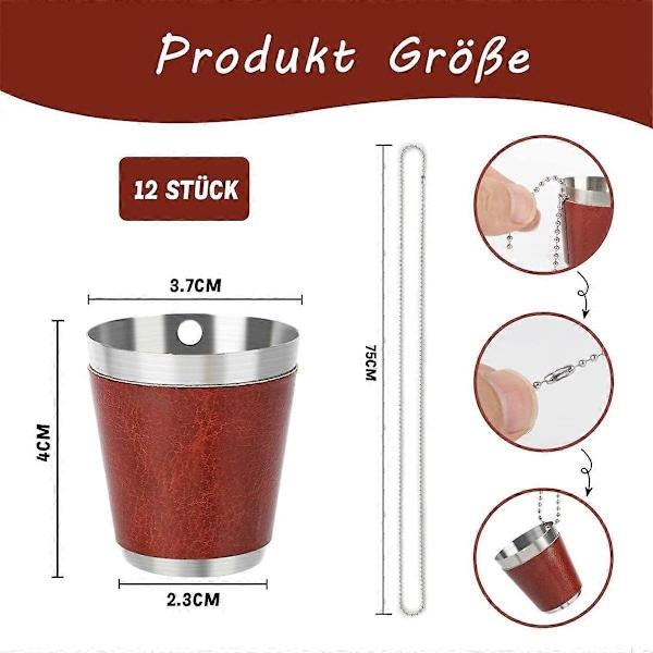 Pakke med 12 Shotglass i Metall for Oppheng, Shotglass i Rustfritt Stål med Kjede, 30 ml for Bryllup