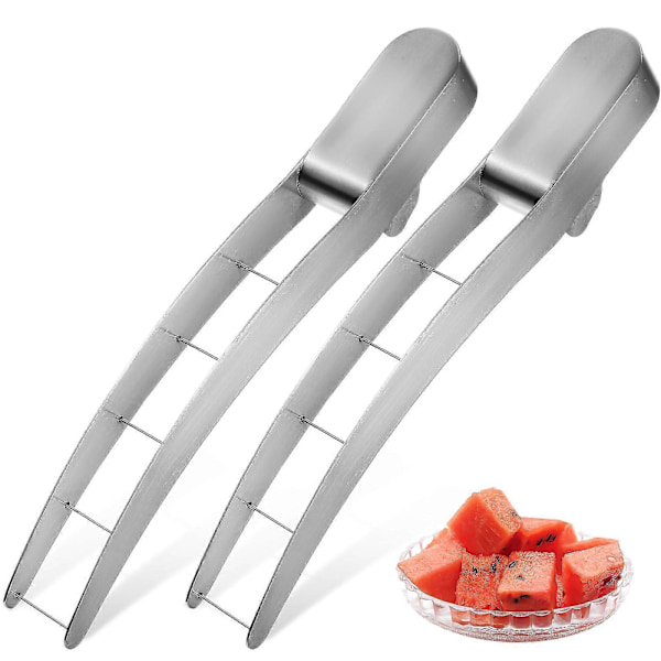 2 st Vattenmelonsskärare Vattenmelonslicer Rostfritt Stål Fruktskärare Säker Vattenmelon Kub Skärverktyg