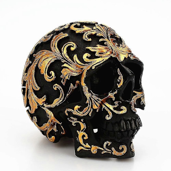 Resin Craft Sort Dødsingehoved Gyldent Udskæring Halloween Fest Dekoration Dødsingehoved Skulptur Ornamenter Boligindretning Tilbehør Banmo