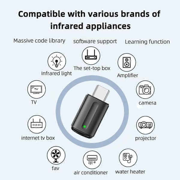 Smartphone IR Mini Adapter Type C/Micro USB Interface Smart App Control Trådløs Infrarød Telefon Universal Fjernbetjening Black