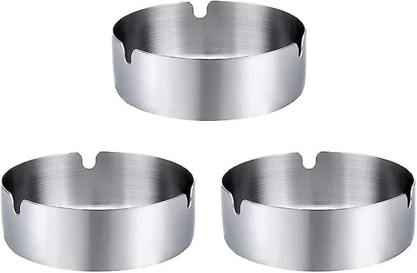 Runde askebegre i rustfritt stål, sett for barer, restauranter og soverom (3 stk)