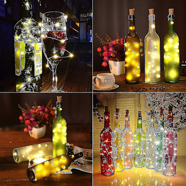 12 stk. Flaskelys, Korklys til Vinflasker, 2m 20 LED Feelygter