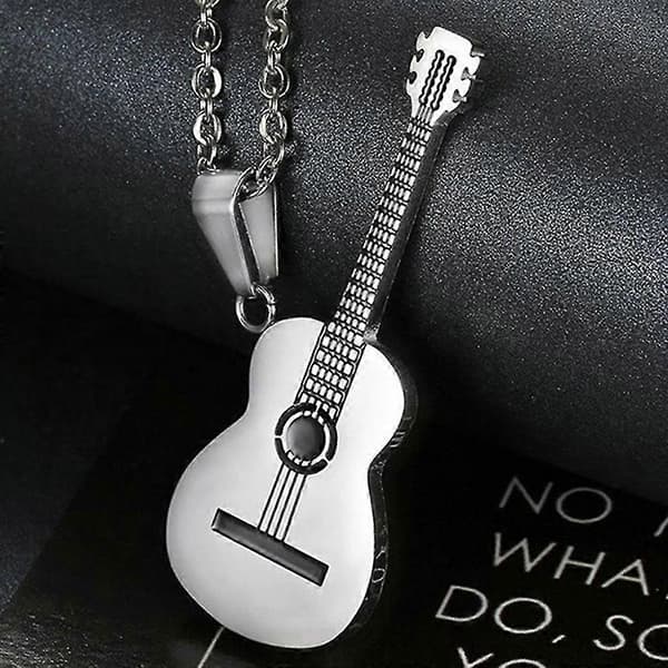 Guitar Musikalsk Halskæde Vedhæng Rustfrit Stål Smykker Sort/guld/sølv