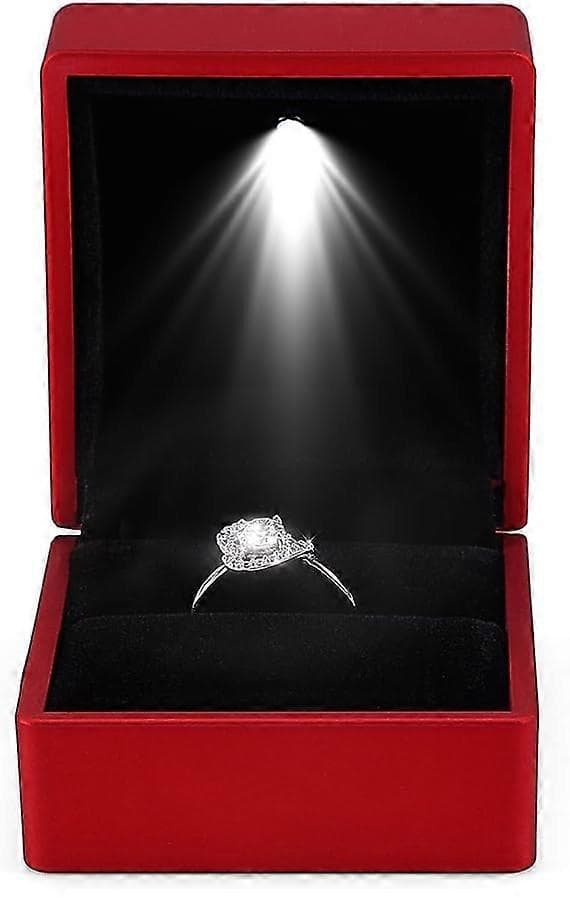 Fashion Ring Box LED Ljus Ring Förvaringsfodral Smyckeshållare (Röd)