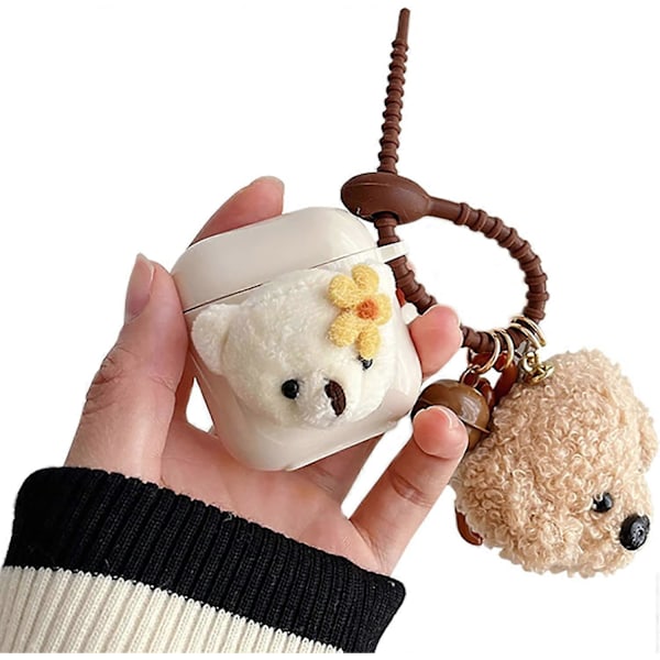 ComfyArt Kawaii Øretelefonetui for Airpods 1/2 med Søt Plysj Liten Bjørn Design Støtsikker Myk Silikon Beskyttende Headset Etui for Jenter Kvinner Øre