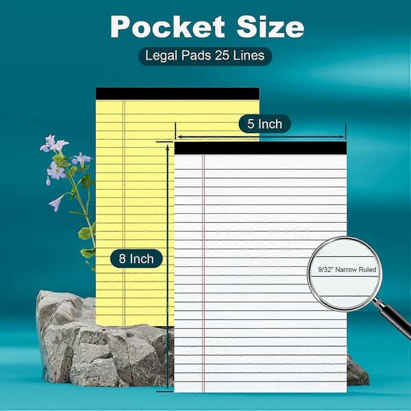 6-pak Legal Pads 5x8 Linjerede Notesblokke til Lektier, 30 Ark Perforeret