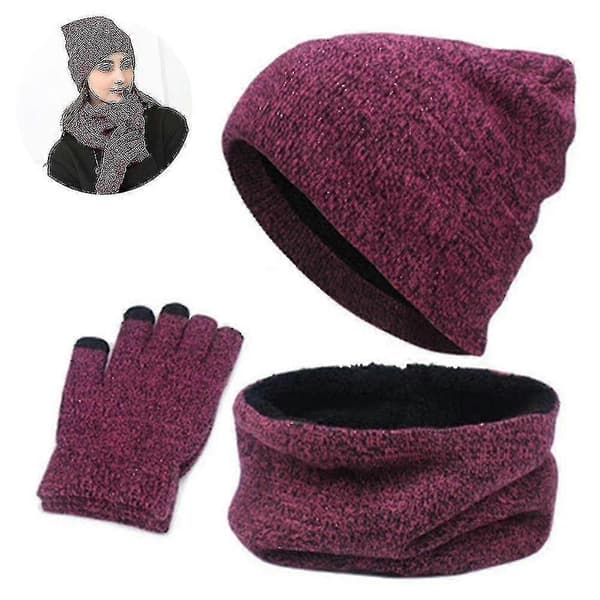 1 sett/3 stk Vinterlue Skjerf Hansker Sett For Menn Og Kvinner, Beanie Hansker