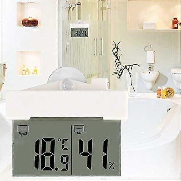 Digital Klocktermometer Hygrometer LCD Självhäftande med Sugkopp Klocka Fönster Vägg Inomhus Utomhus Trädgård Badrum Växthus