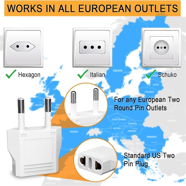 Europeisk pluggadapter, 20 stk Us To Europe pluggadapter, europeisk reisetype C pluggadapter, europeisk Po