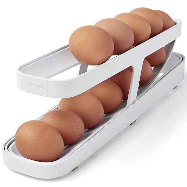 Nytt kjøleskap egg rullende egg oppbevaringsstativ Rolldown Egg Dispenser eggboks
