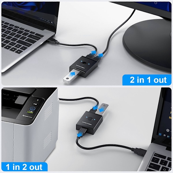 USB-kytkin USB3.0 Kaksisuuntainen kytkin 1 sisään, 2 ulos Tulostimen jakaja USB-laitteiden oheislaite S