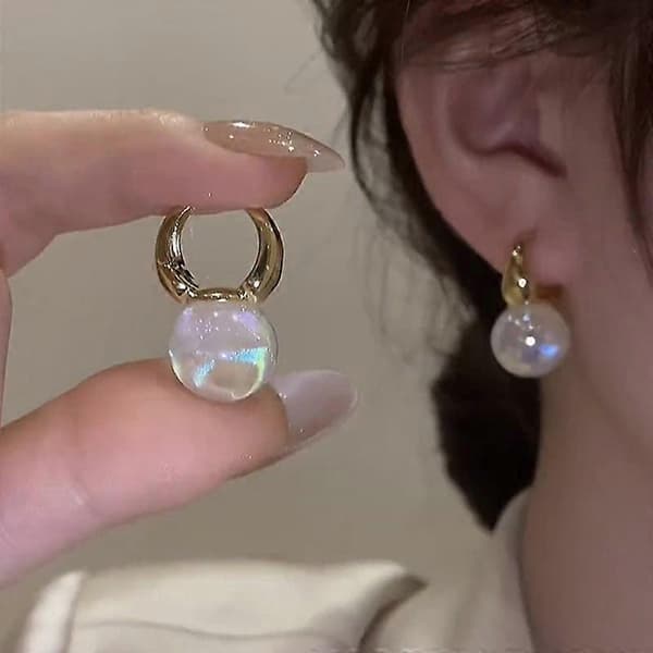 Dame Perle Øreringe Sølv Hvidguld Dråbe Øreringe Cubic Zirconia Perle Øreringe Store 14mm