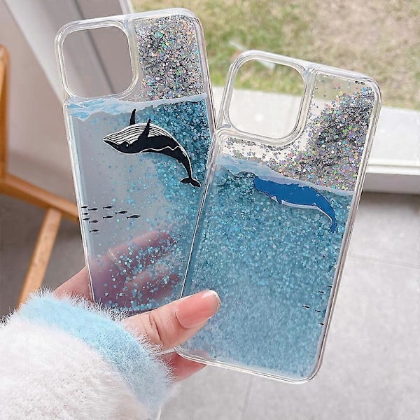 Passer til iPhone12promax ocean hval kviksand mobiltelefon skal 12PROMAX delfin gennemsigtig glitter pailletter