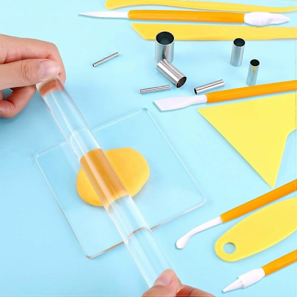 24 Delars Lera DIY Verktygsset, Akryl Lera Roller, Akrylark, Plastskrapa Stödbräda, Rostfritt Stål Rund Cirkelform Skärare, Plast Pol