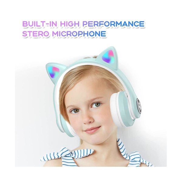 Hodetelefoner for barn med mikrofon/rgb LED-lys, Bluetooth-hodetelefoner /skole//smarttelefon-grønn