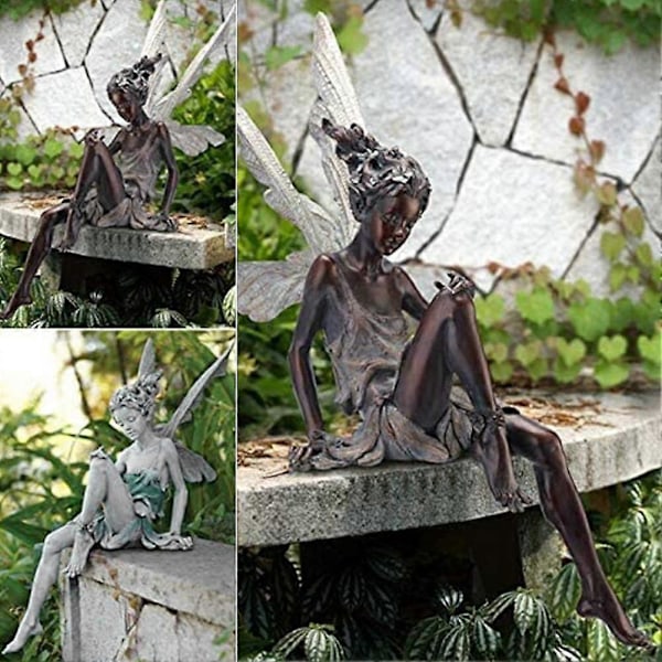 Siddende Fe Statue Havepynt Resin Håndværk Landskabspleje Gårddekoration Park Gave Plæne
