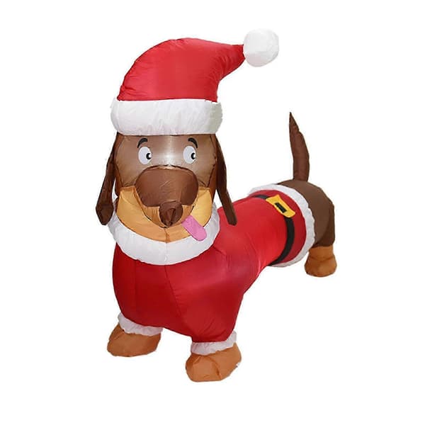 Julepynt Oppustelig Pølsehund Med Julehat 1,5 Meter Lang Udendørs Indendørs Have Dekoration LED Lys Blæser