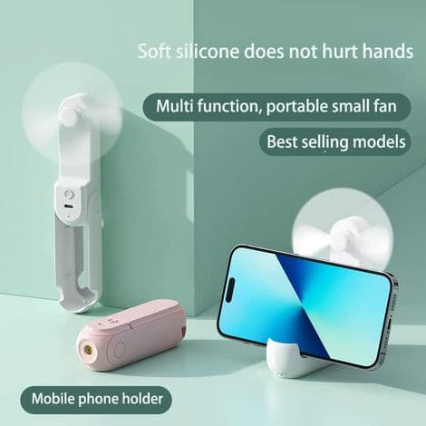 (Grøn) Mini USB-blæser - Bærbar - Batteridrevet - Genopladelig - Sammenfoldelig - Med lommelygte - Standfunktion